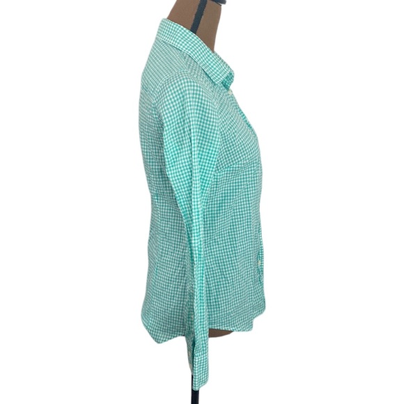 J Crew factory Gingham button down shirt green and white size XS - Picture 3 of 14
